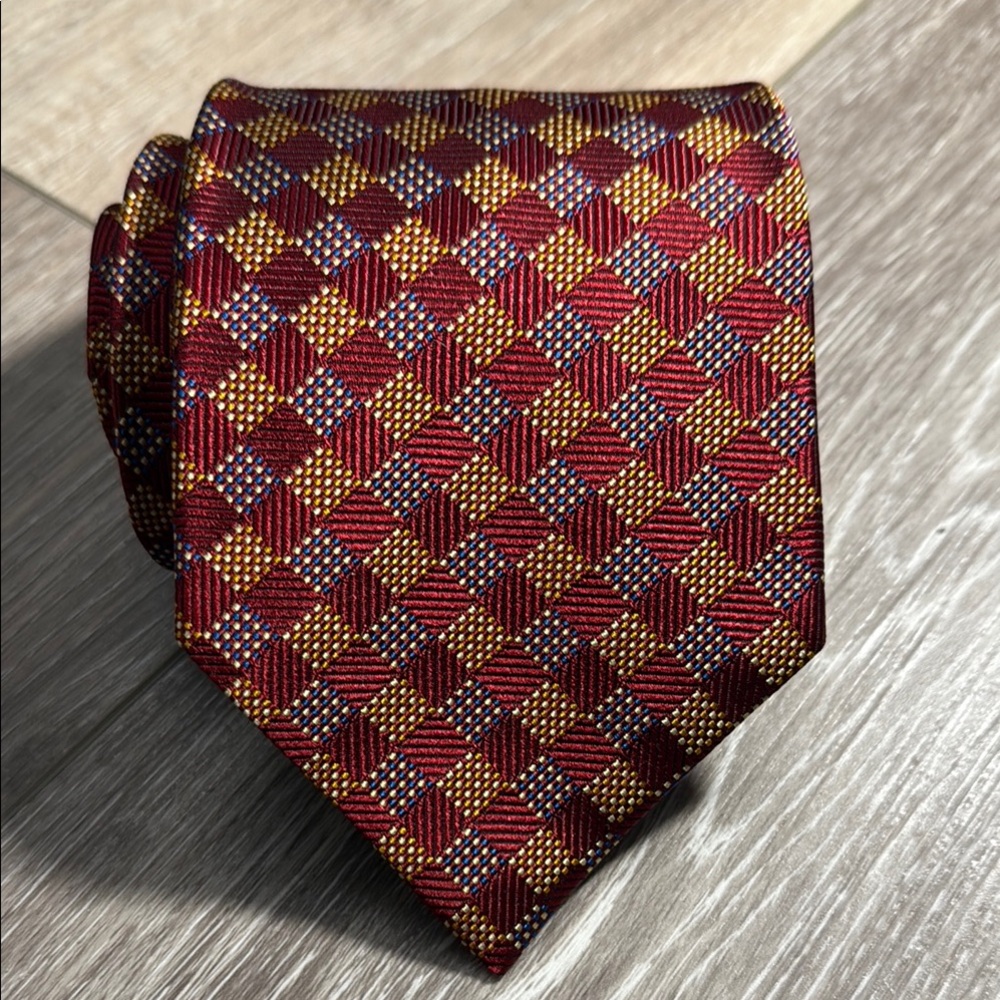 Bugatti Red and Gold Geometric Silk Tie